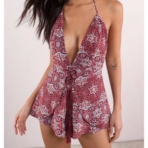 TOBI Red Plunging Romper
